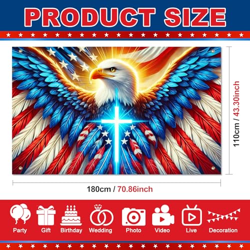Image of BlissYard 4th of July Decorations 71 x 43 Inch America Independence Day Banner US Flag Bald Eagle Patriotic National Holiday Backdrop Veterans Day Memorial Day Theme 4th of July Party Decorations