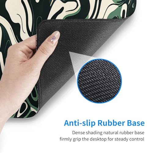 Image of AQQA Abstract Topographic Map Green and White Pattern with Lines Gaming Mouse Pad Long XL Desk Mat for Desktop Mousepad with Non-Slip Base Stitched Edge Keyboard Mat for Office Home 31.5 inch x 15.7 inch