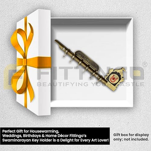 Image of Jai Swaminarayan Flute Design Key Holder for Wall /Key Stand for Home & Office ? Keychain Hangers for Decorative /with 6 Hooks /Zinc Alloy- Antique (25x7cm) - Wall Mounted-| 3 Years Warranty |