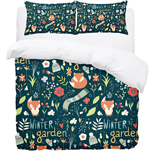 Housse de couette motif renard et parure de lit complète avec taies d'oreiller