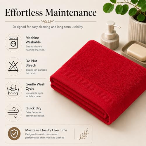 Image of 100% Pure Cotton Bath Towel for Men & Women | 380 GSM Ultra Soft, Highly Absorbent & Quick Dry Bath Towel | Large 55 x 28 Inch Matty Terry Towel for Bathroom, Gym, Travel & Daily Use | Red