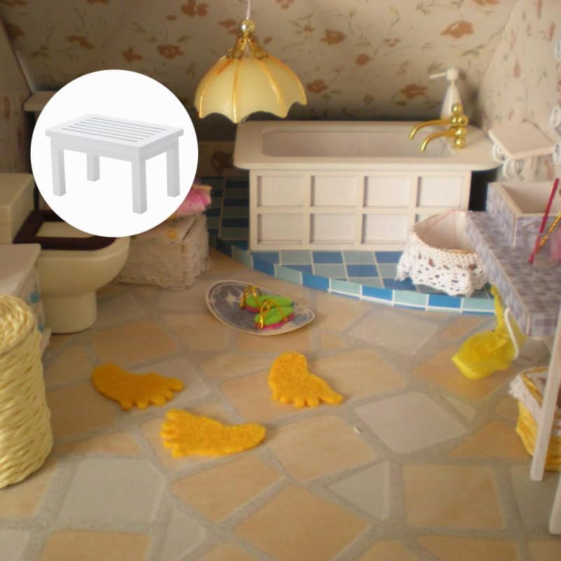 Miniatura 4 de SAFIGLE Mesa de café de madera en miniatura, modelo de mesa de té blanca para casa de muñecas, escritorio de café, adorno de muebles pequeños para