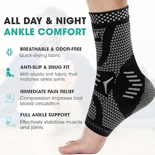 Image of INDEEMAX Copper Ankle Brace Ankle Compression Sleeve Support Ankle Brace for Women & Men, Achilles Tendonitis Brace, Plantar Fasciitis, Sports, Silver Black, XL