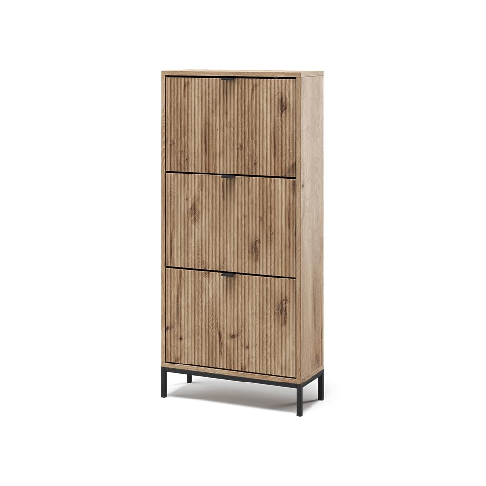 Vicco Scarpiera da ingresso Eliza, Quercia vichinga, 60 x 130 cm con 3 cassetti pieghevoli, adatto al montaggio a parete per l’utilizzo nel corridoio