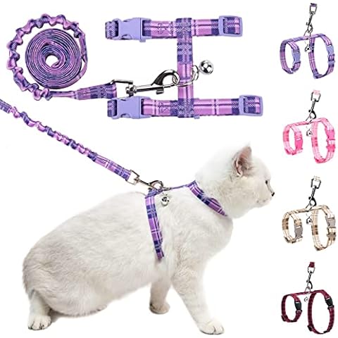 BEAUTYZOO Cat Harness and Leash Set Escape Proof for Walking, Kitten Soft Adjustable Vest Harnesses for Small Medium Large Cats, Easy Control Breathable Plaid Ribbon Nylon for Outdoor Indoor Use Cover