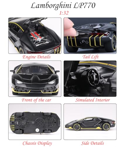 Alloy Collectible Black Lambo Toy Pull Back Vehicles Diecast Cars Model with Light & Sound - Image 4