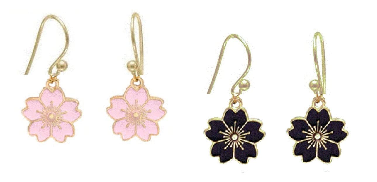 El Regalo2 Pairs Cherry blossom Flower earrings, Sakura Blossom, Dangle Drop Enamel Floral Earrings for Girls & Women