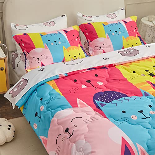 Wajade Kids Cute Cats Comforter Set Bed In A Bag Full Size 7 Piece Colorful Cartoon Pet Cats Bedding Set For Boys Girls (1 Comforter, 1 Flat Sheet, 1 Fitted Sheet, 2 Pillowcase And 2 Pillow Sham) #TOP9