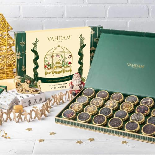 VAHDAM, Luxury Valentines Day Tea Gift Set | 24 Unique Loose Leaf Teas in Tin Caddies - Premium Tea Gift Box | Tea Gift Set | Valentines Day Gifts for Him & Her