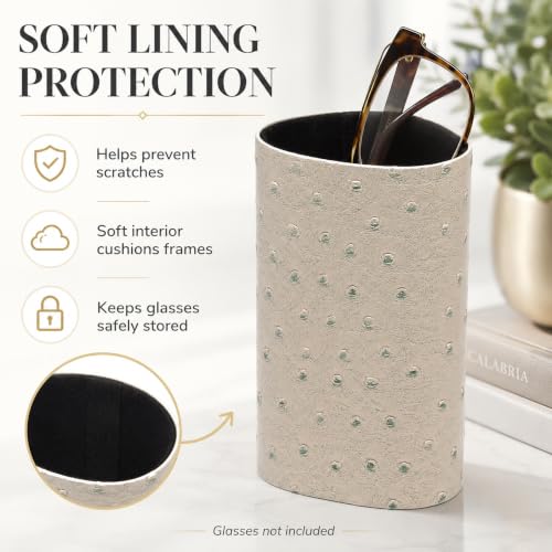Image of Calabria Desktop Eye Glasses Holder Soft Lining Weighted Base Eyeglasses Stand Case Desks Nightstands PU Leather Mens Womens