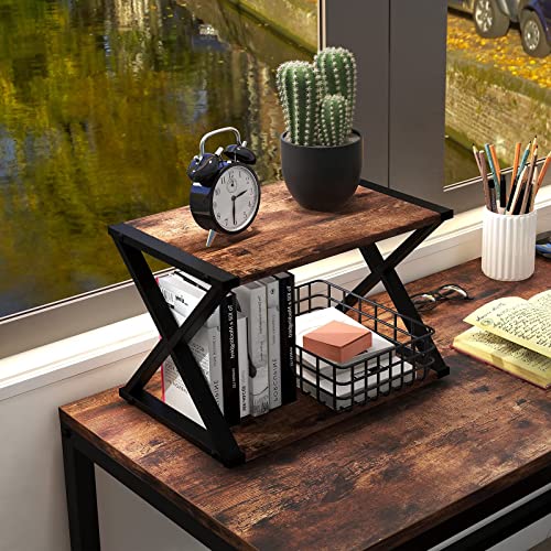 ZENPHN-Desktop-Printer-Stand-Small-Home-Printer-Stand-2-Tier-Desk-Organizer-with-Adjustable-Non-Slip-Feet-for-Home-and-Office-Rustic-Brown