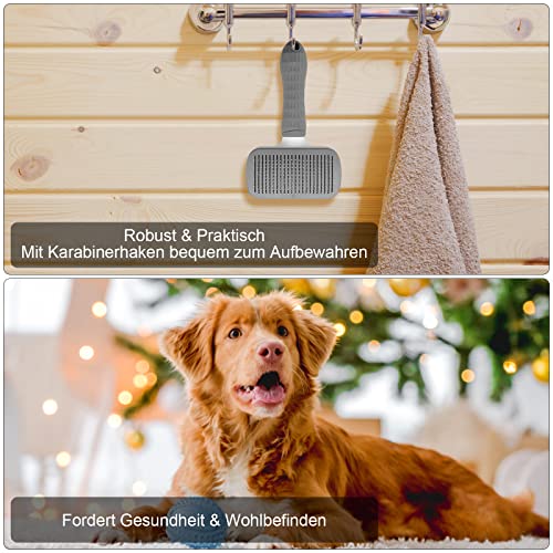 Hundebürste Katzenbürste Haustierbürste für Kurzhaar Langhaar, TNSLAND Hundehaarbürste Tierhaarbürste Selbstreinigende Fellbürste, Hunde Katzen Tierpflege Bürste Kamm zum Entfernen von Unterfell