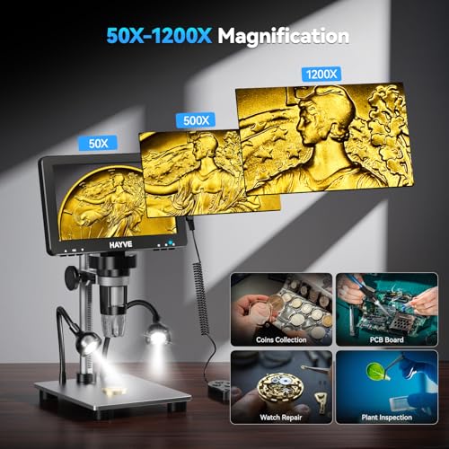 Hayve 7" LCD Digital Microscope, 1200X Magnification for Coin PCB Circuit Repair Soldering, 16MP Camera Sensor Coin Microscope, Wired Remote, 10 LED Light, Compatible with Windows/Mac OS - Image 4
