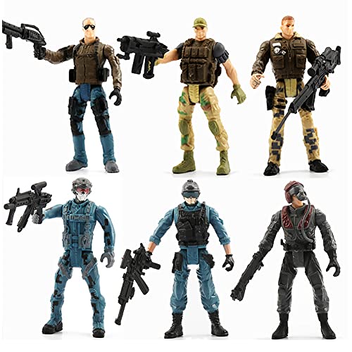 Figurine d'action Jouet de Soldats avec Arme,6 Pièces Soldats Militaires Jouets Ensemble,Forces Spéciales Jouet de Soldats pour Enfants Cadeau de Jeu de Rôle
