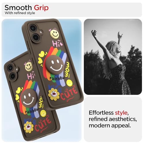 Image of Pikkme Back Cover for Samsung Galaxy M05 / A05 / F05 | Soft Silicone| Cute Rainbow Smile & 3D Cartoon Flower Design | Shockproof Raised Camera Protection Bumper Case (Brown)