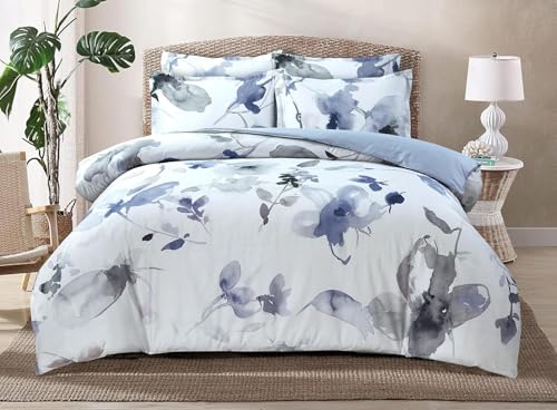 Majestic Giftware Madison Linen 4 Pcs 48" Full Size Duvet Bedding Set (BL105-48F-4pcs) Summer Breeze - Ocean Blue 300 TC Cotton Sateen Durable & Washable |1 Fitted Sheet, 1 Duvet, 2 Pillowcases
