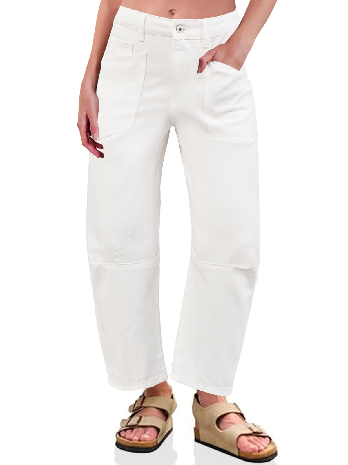 PLNOTME Womens Baggy Barrel Horseshoe Jeans High Waisted Wide Leg Vintage Denim Pants with Front Pockets