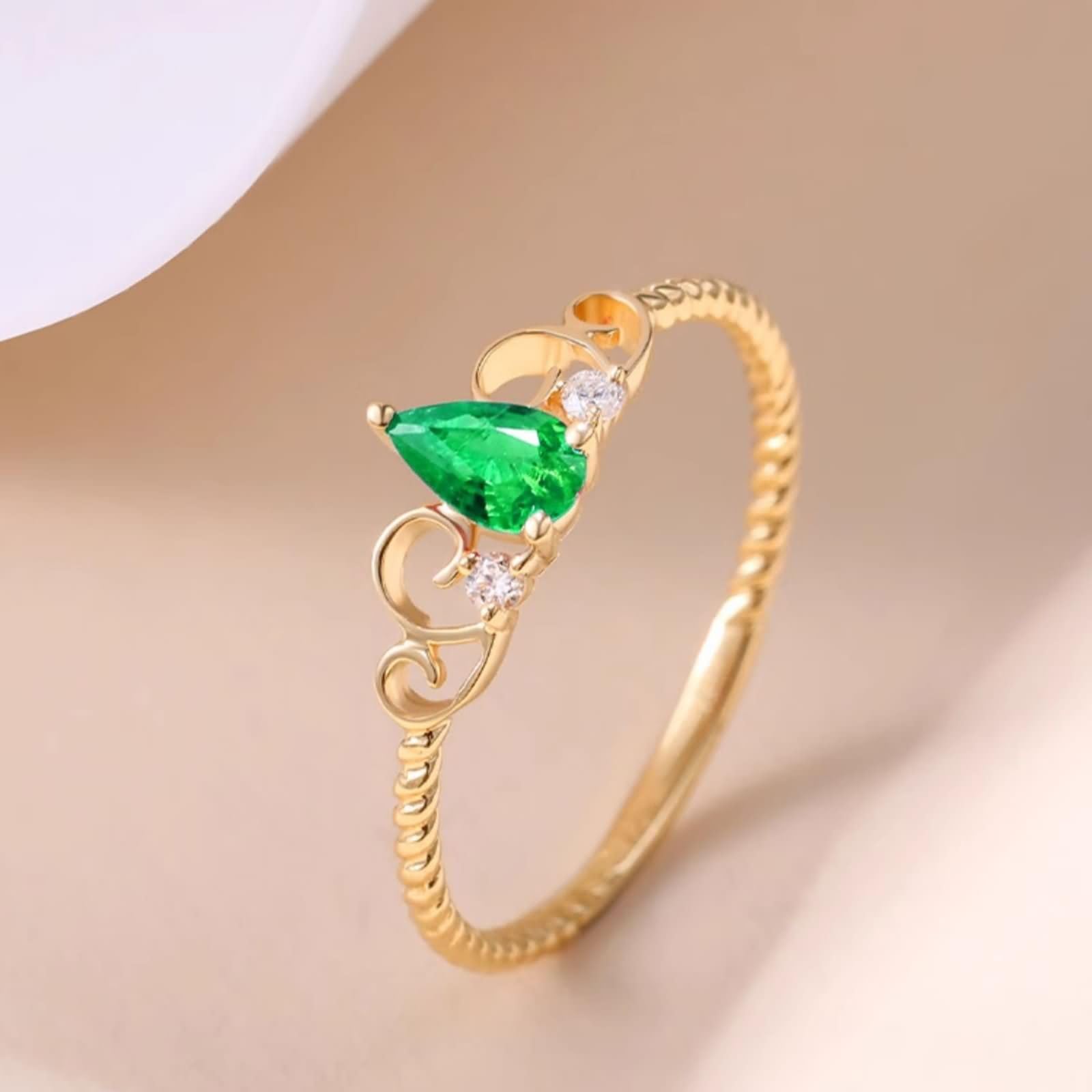 Anillo Mujer Alianza de Oro 9K / 14K / 18K, Corona y Gota de Agua con Rubí de 0,35 ct y Diamante, Anillos Oro Amarillo y Rojo Compromiso Mujer