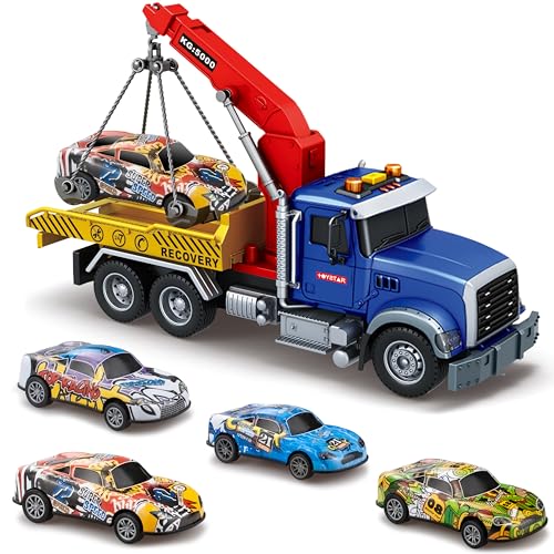 I DIY Big Tow Truck Toy Set With 4pcs Pull-Back Race...