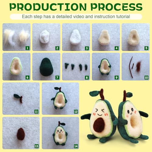 Image of OEHPICC Avocado Needle Felting Kit, 2 Pcs Avocado Needle Felting Kits for Adults, with Basic Needle Felting Supplies, Felt Pad, Felting Needles and Instructions for DIY Wool Crafts