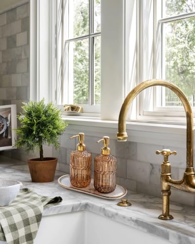 Image of JASAI 18Oz Amber Glass Soap Dispenser with Gold RustProof Pump for Bathroom