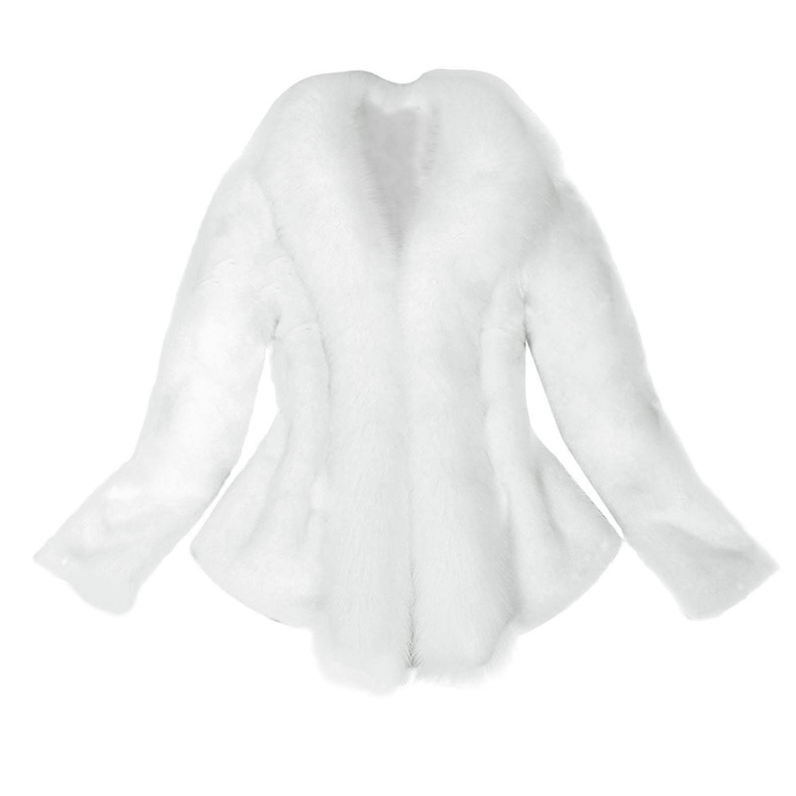 IQYU Cappotto di Pelliccia Sintetica da Donna Bianco per Matrimonio - Cardigan Elegante Corto Invernale Con Collo di Pelliccia