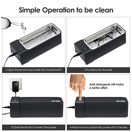 Uten Ultrasonic Cleaner - 600ml Low Noise Wash Machine for Cleaning Eyeglasses, Jewelry, Watches, Razors, Dentures Combs, Retainer (Black)