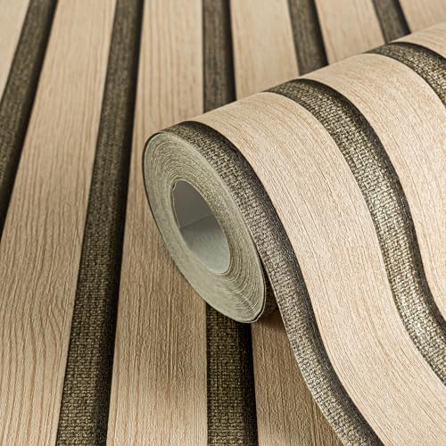 A.S. Creation A.S. Cration Non-Woven Wallpaper with Wood Panel Design in Brown, Metallic Scandinavian Wallpaper… - Image 3