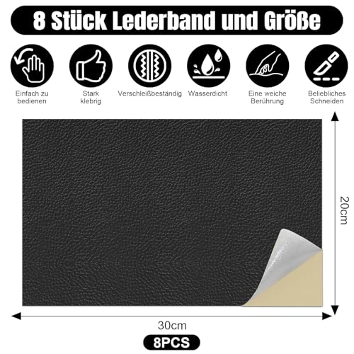 YFLeomry 8 Stück Kunstleder Selbstklebend 20x30cm Lederflicken Selbstklebend, Verschleißfest und Kratzfest, Leder Reparatur Set für Leder Reparatur und Renovierung(Schwarz)