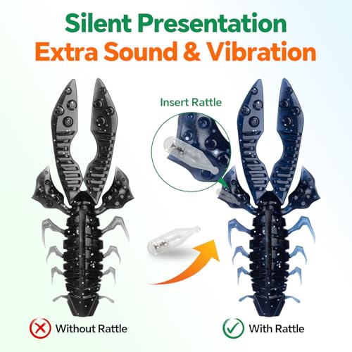 Image of Battle Craw Crawfish Soft Baits with Removable Rattles, Bass Lures | Customizable rattle system for silent /sound mode, Salt infused crawdad Ready-to-fish kit for texas rig, 4.1 /5.5in, 3 Colors