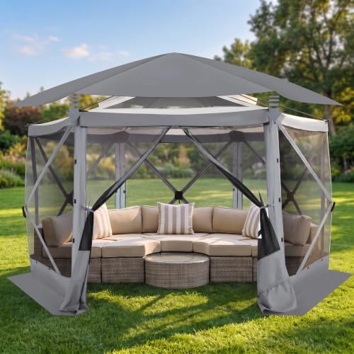 Image of COBIZI 12x12 FT Pop Up Canopy Stargazing Tent, Gazebos On Clearance with Removable Roof, Screened in Gazebo, Screen Tents Portable carpas para Patio for Outdoor Camping,Backyard, Garden, Grey(Pro)