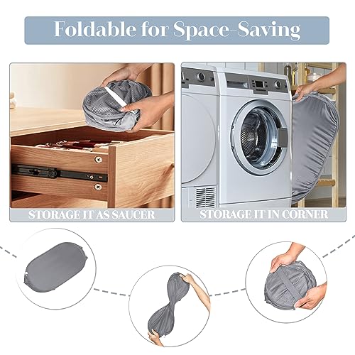 Bemkoo BB-2 Durable Collapsible Laundry Baskets, Mesh Pop Up Laundry Hamper With Side Pocket, Foldable Clothes Storage Hamper With Reinforced Carry Handles For Laundry, Bathroom, Kids Room, Dorm Or Travel Grey thumb #5
