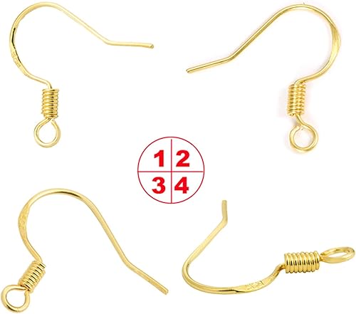 Miniatura 7 de Ganchos de oro para aretes, 80 piezas/40 pares, cables de oreja, 240 piezas hipoalergénicas de joyería con anillos de salto y tapones de silicona