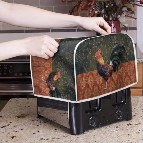 Image of Talayituse Rooster Chicken Print 4 Slice Toaster Covers Dust Protection Floral Wood Bread Maker Covers Toaster Oven Cloth Cover Kitchen Accessories Washable Appliance Cover with Handle
