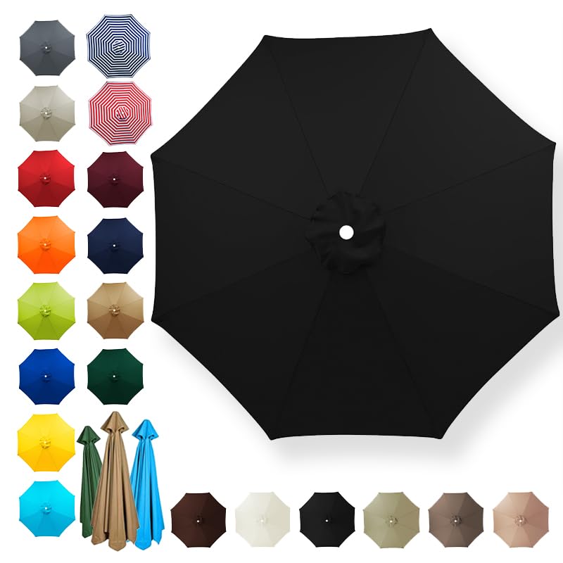 NIDSNID Replacement Parasol Canopy Sun Umbrella Replacement Cloth Fade Resistant Replacement Umbrella Canopy For 2M/2.7M/3M - 6 Arms/8 Arms (3m-6amrs,Black)
