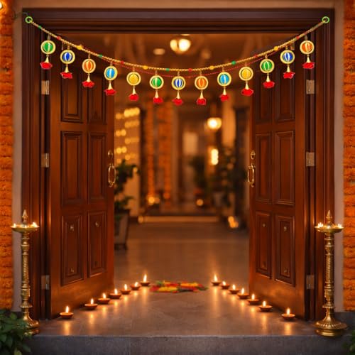 Image of iHandikart Decorative Toran for Door, Handmade Multicolor Toran with Beads & Tassels, Traditional Indian Door Hanging for Diwali, Wedding & Home Entrance Decoration Size (40 Inch)