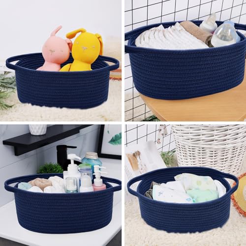 Image of ABenkle Small Basket with Handles, Boho Decorative Rope Woven Dog Cat Toy Storage Bin Shelf Storage Organizer, Easter Christmas Gift Basket, 12 inchx8 inchx5 inch