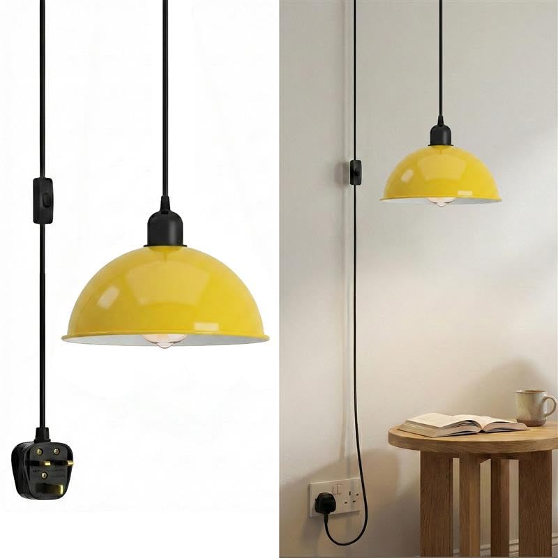 Vintage Plug in Hanging Light Fixture, 450 CM Brass Pendant Light Fitting with Removable Metal Lampshade, Industrial Plug in Ceiling Light Fixture, Retro E27 Bulb Holder with Plug and Switch,for Bar
