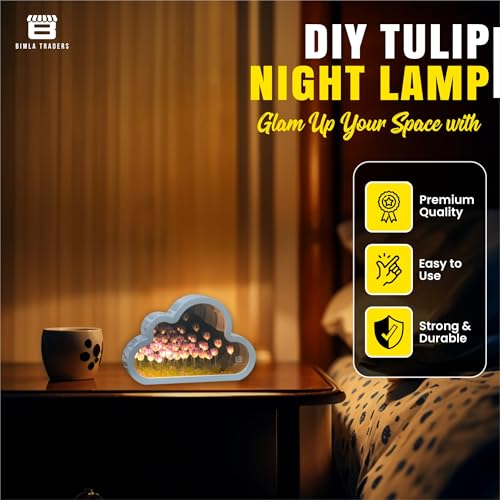 Image of Romantic 3D Tulip Night Light, Simply Elegant Flower Lamp with Wooden Base for Bedroom, Home Decor, Nursery (Tulip)