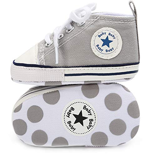Image of KIDSUN Tutoo Unisex Baby Boys Girls High Top Sneaker Soft Anti-Slip Sole Newborn Infant First Walkers Canvas Denim Shoes