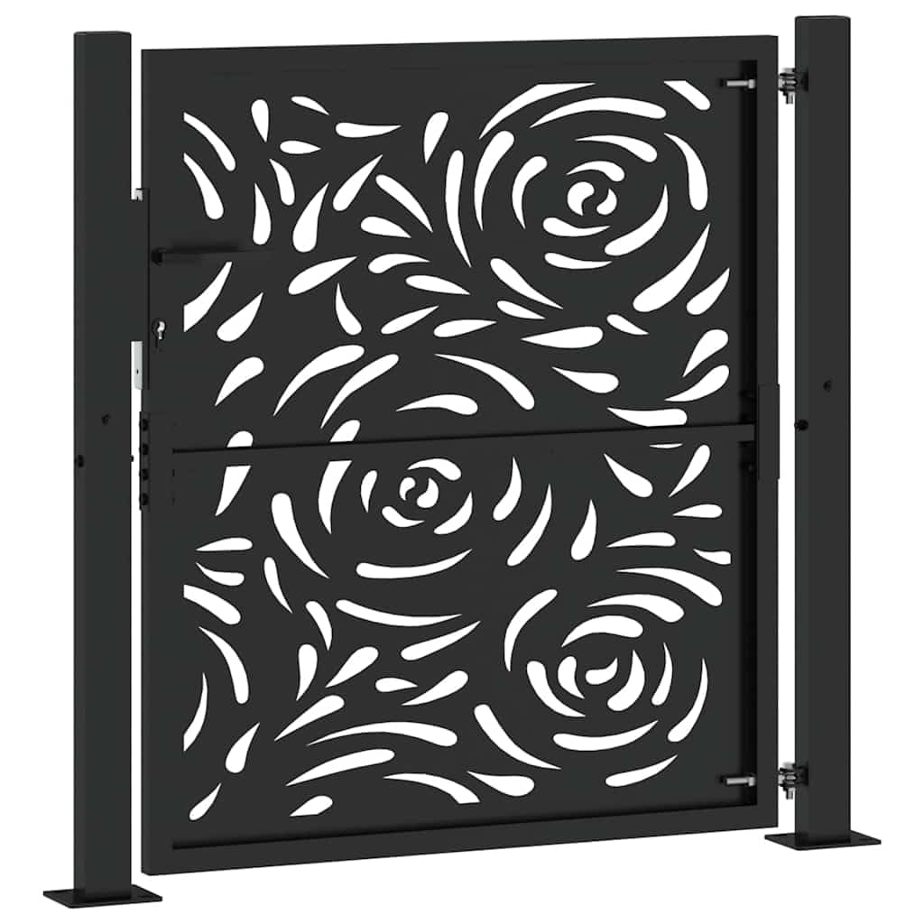 IKAYAA Gartentor 105 x 106 cm Stahl, Flammen-Design, Gartentür aus Metall verzinktem Stahl, Gartentür, Gartentor Metall, Gartentore, Einfahrtstor, Gartenpforte, Hoftor, Stahl/Schwarz