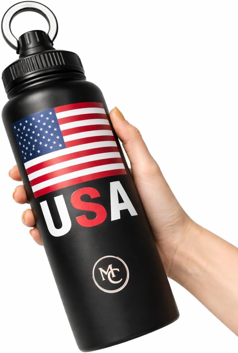 Stainless Steel Insulated Water Bottle with Magnetic Phone Holder – 32oz (Black)