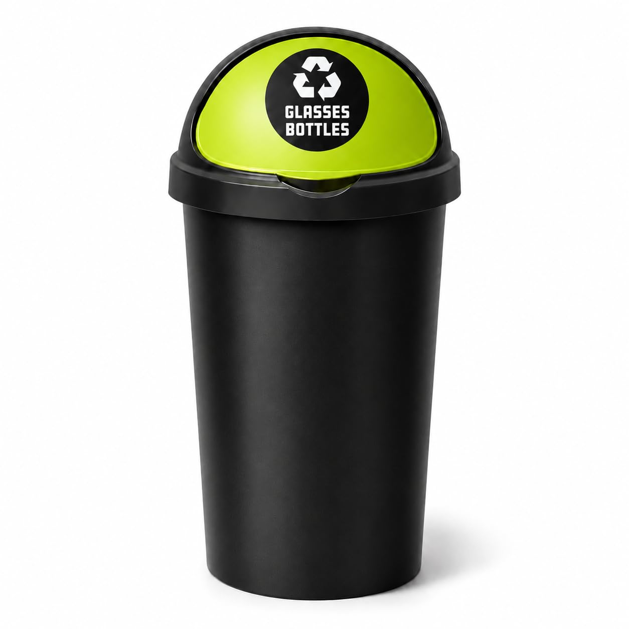 Spectraplast® 50L Bullet Bin with Coloured Lid & Sticker, Large Kitchen Rubbish Bin, Plastic Waste Bin for Home, Office, Bathroom & Utility Room, Indoor Recycling Dustbin (LIME GREEN, GLASSES BOTTLES)