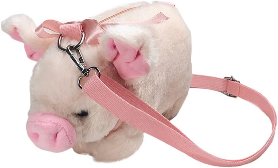 LUOZZY Plush Pig Crossbody Bag Cartoon Shoulder Bag Plush Animal Satchel Bag Kawaii Purse Handbag Messenger Bag for Kids Birthday Gift, Pink