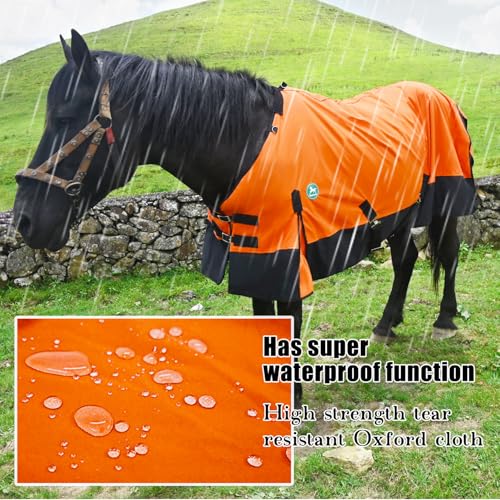 Image of Adjustable Waterproof Horse Sheet | Horse Blankets for Real Horses|Perfect Rainy Day Protection(74 inch, Orange)