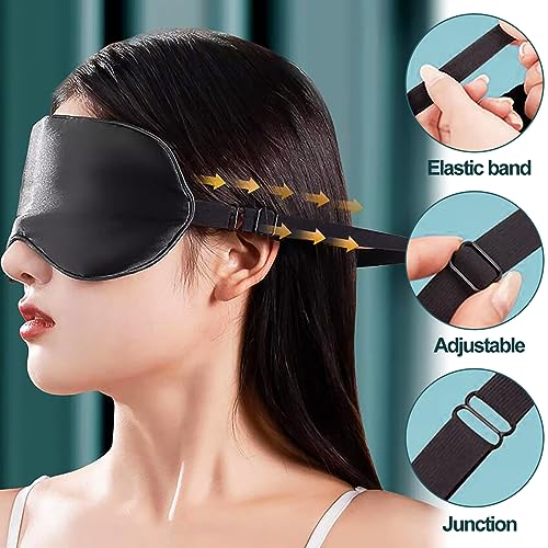 Quelcc Sleep Mask, 2 Pack Silk Eye Mask, Soft Eye Mask for Sleeping, Light-Blackout Design, with Adjustable Strap, for Night, Travel, Nap (Black) - Image 4