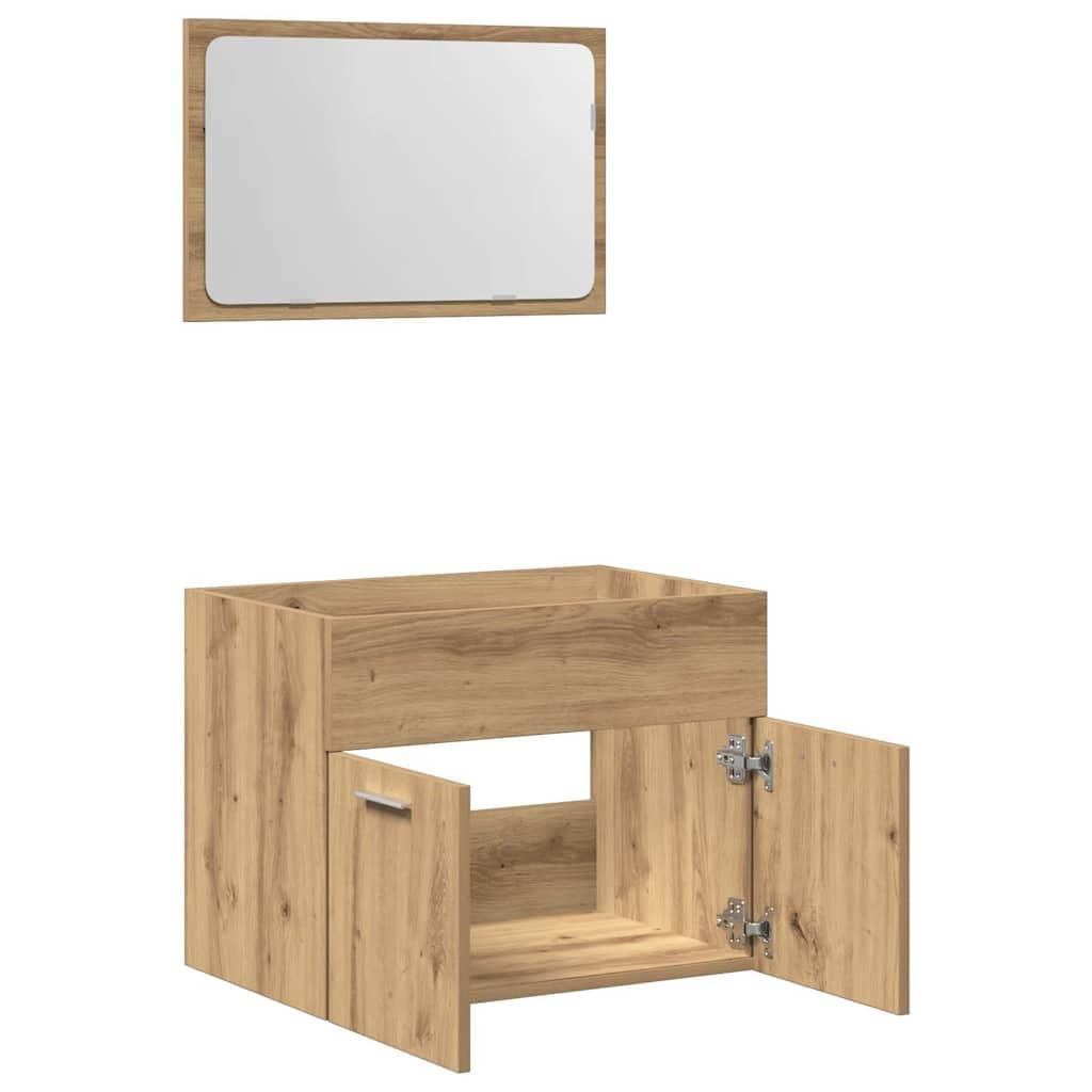 Ensemble de meubles de salle de bain en chêne Artisan avec miroir mural et armoire pour salle de bain, espace de rangement, lavabo, salle de bain complet avec étagère et tiroirs