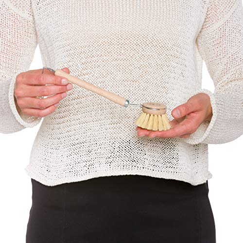 Image of Redecker Dish Brush, Tampico Fiber, 1-1 /2 Inch Round, 2 Pack - Wooden Dish Scrub Brushes for Everyday Cleaning, Untreated Beechwood, Made in Germany