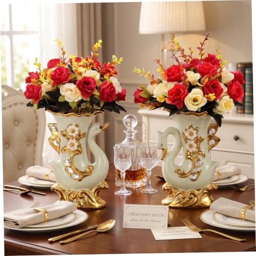 Roses elegantes fausses fleurs vase cygne dore strass sans entretien - 5
