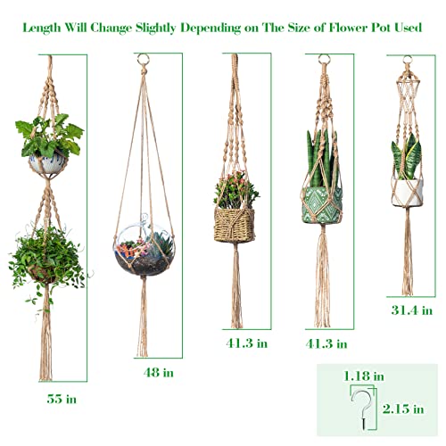 Pikamao Macrame Plant Hanger, 5Pcs Jute Plant Hanger Indoor With 5Pcs Hooks, Handmade Weave Hanging Plant Holder For Indoor Outdoor Boho Home Décor #TOP5